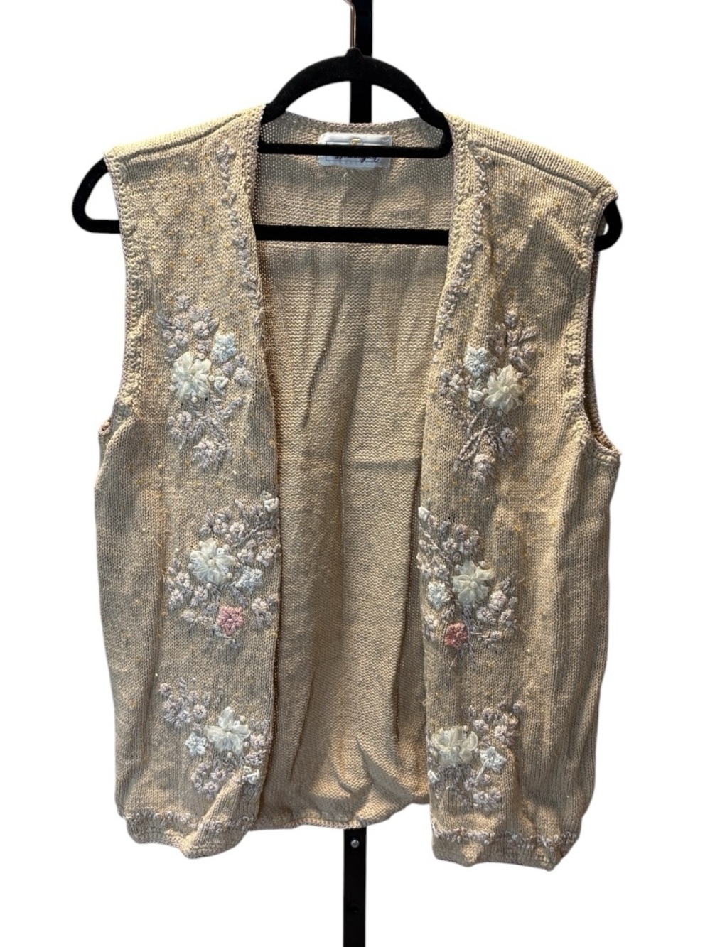 Vtg Worthington Beige Floral Embroidered Sleeveless Vest
